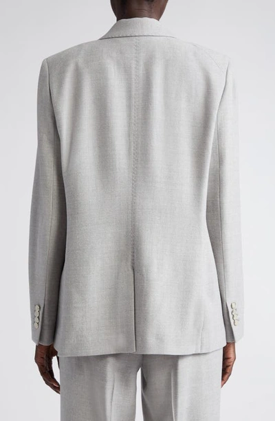 Shop Lafayette 148 Single Button Stretch Wool Blazer In Grey Heather