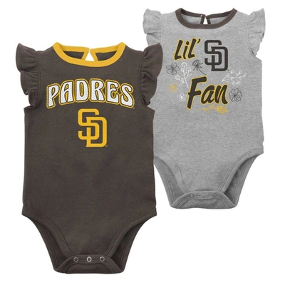 Shop Outerstuff Girls Newborn & Infant Brown/heather Gray San Diego Padres Little Fan Two-pack Bodysuit Set
