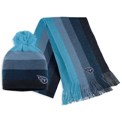 Shop Wear By Erin Andrews Light Blue Tennessee Titans Ombre Pom Knit Hat And Scarf Set