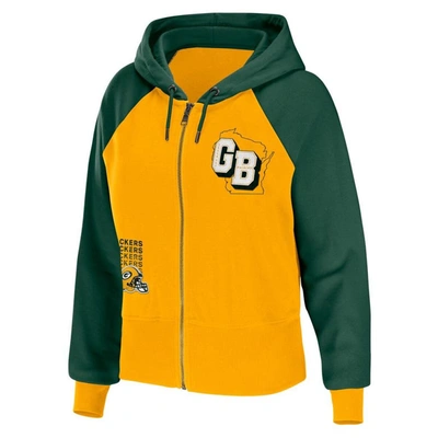 Shop Wear By Erin Andrews Gold Green Bay Packers Colorblock Lightweight Full-zip Hoodie