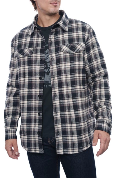 Shop Rainforest Plaid Flannel Faux Shearling Lined Shirt Jacket In Charcoal Plaid