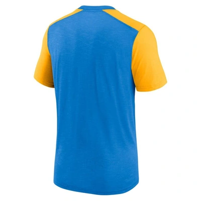 Shop Nike Heathered Powder Blue/heathered Gold Los Angeles Chargers Color Block Team Name T-shirt