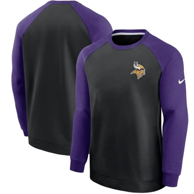 Shop Nike Black/purple Minnesota Vikings Historic Raglan Crew Performance Sweater