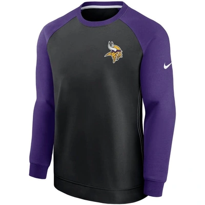 Shop Nike Black/purple Minnesota Vikings Historic Raglan Crew Performance Sweater