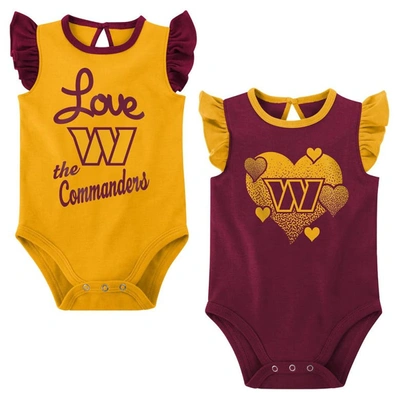Shop Outerstuff Girls Newborn & Infant Burgundy/gold Washington Commanders Spread The Love 2-pack Bodysuit Set