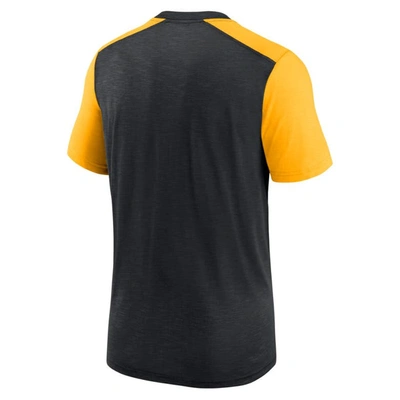 Shop Nike Heathered Black/heathered Gold Pittsburgh Steelers Color Block Team Name T-shirt In Heather Black