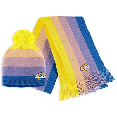Shop Wear By Erin Andrews Gold Los Angeles Rams Ombre Pom Knit Hat And Scarf Set