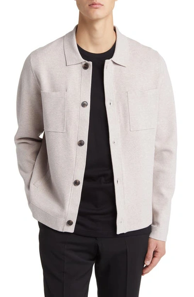 Shop Reiss Forester Knit Button-up Shirt Jacket In Oatmeal Melange