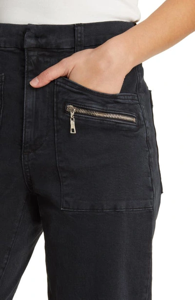 Shop Le Jean Zip Pocket High Waist Raw Hem Crop Biker Jeans In Washed Black