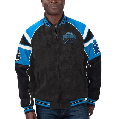 Shop G-iii Sports By Carl Banks Black Carolina Panthers Faux Suede Raglan Full-zip Varsity Jacket