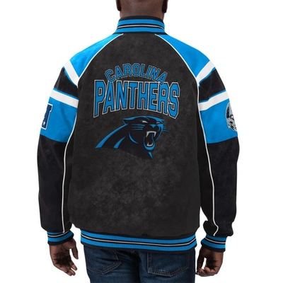 Shop G-iii Sports By Carl Banks Black Carolina Panthers Faux Suede Raglan Full-zip Varsity Jacket