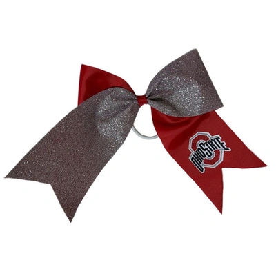 Shop Usa Licensed Bows Ohio State Buckeyes Jumbo Glitter Bow With Ponytail Holder In Red