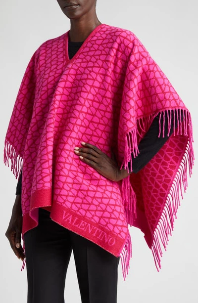 Shop Valentino Vlogo Toile Iconographe Virgin Wool & Cashmere Poncho In Pink Chiaro/pink Scuro/pink