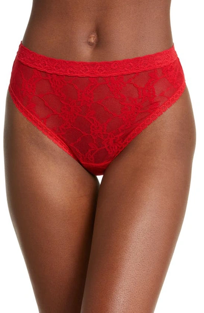 Shop Natori Bliss Allure Lace Thong In Poinsettia