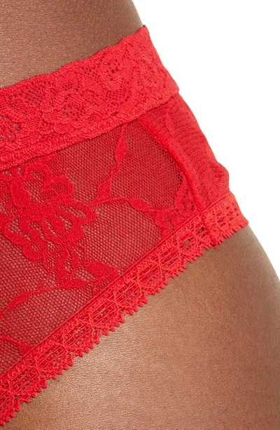 Shop Natori Bliss Allure Lace Thong In Poinsettia