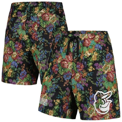 Shop Pleasures Black Baltimore Orioles Floral Shorts