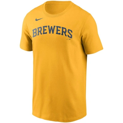 Shop Nike Christian Yelich Gold Milwaukee Brewers Name & Number T-shirt