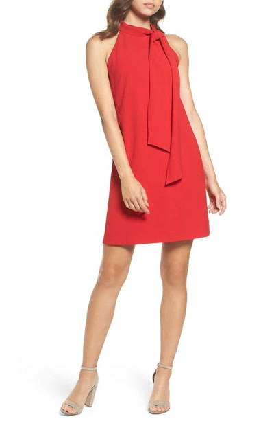 Shop Vince Camuto Tie Neck A-line Dress In Red