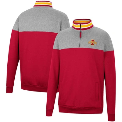 Shop Colosseum Heathered Gray/cardinal Iowa State Cyclones Be The Ball Quarter-zip Top