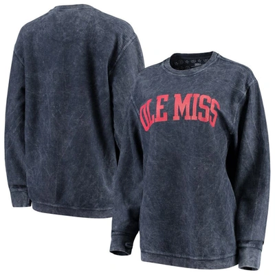 Pressbox Navy Ole Miss Rebels Comfy Cord Vintage Wash Basic Arch Pullover Sweatshirt In Navy