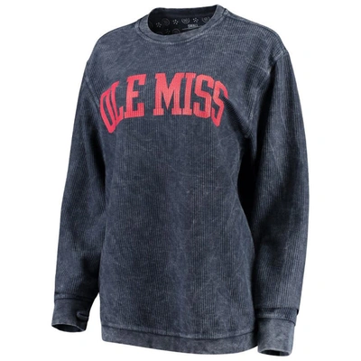 Pressbox Navy Ole Miss Rebels Comfy Cord Vintage Wash Basic Arch Pullover Sweatshirt In Navy