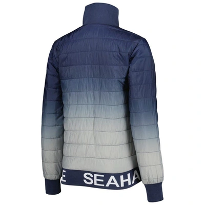 Shop The Wild Collective College Navy/gray Seattle Seahawks Color Block Full-zip Puffer Jacket