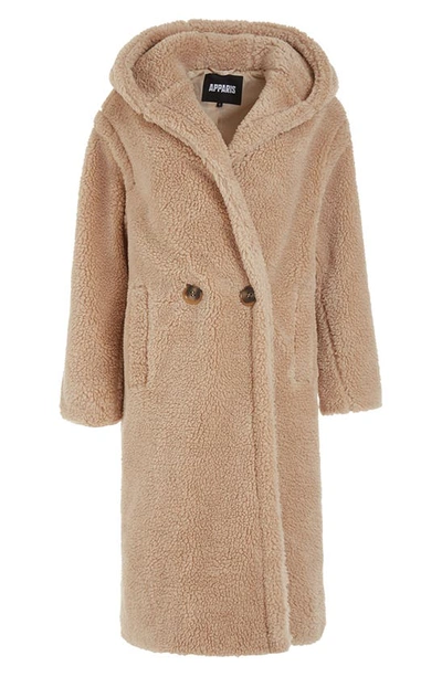 Shop Apparis Mia 2 Pluche™ Hooded Faux Shearling Coat In Toffee