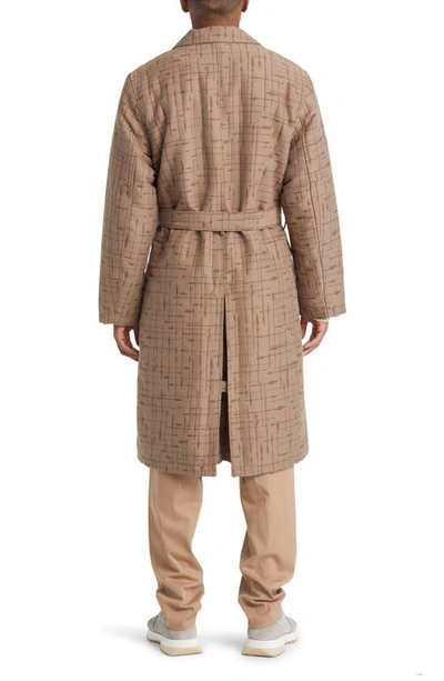 Shop Daily Paper Rashawn Double Breasted Long Coat In Oxford Beige/ Brown