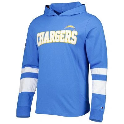 Shop Tommy Hilfiger Powder Blue/white Los Angeles Chargers Alex Long Sleeve Hoodie T-shirt In Royal