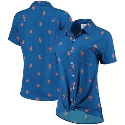 Shop Foco Royal New York Mets All Over Logos Button-up Shirt