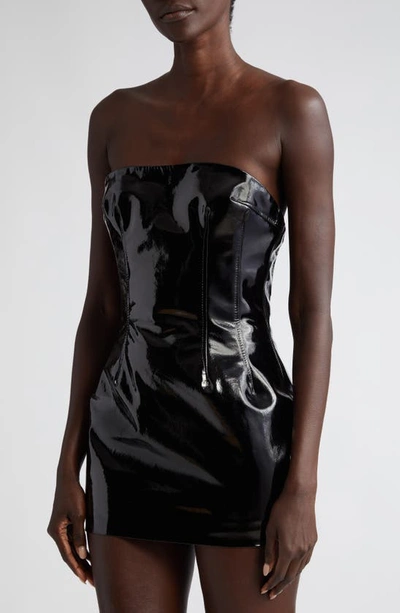 Shop Laquan Smith Strapless Patent Leather Corset Minidress In Black