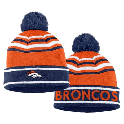 Shop Wear By Erin Andrews Orange Denver Broncos Colorblock Cuffed Knit Hat With Pom And Scarf Set