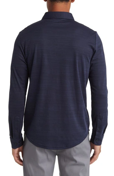 Shop Travismathew Herondale Long Sleeve Cotton Blend Polo Shirt In Total Eclipse / Black
