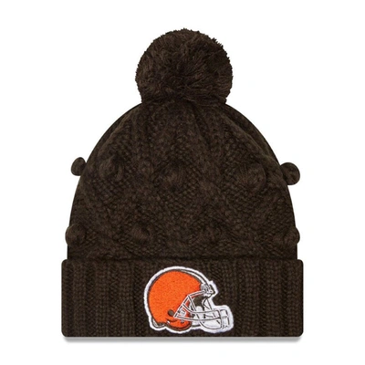 Shop New Era Girls Youth  Brown Cleveland Browns Toasty Cuffed Knit Hat With Pom
