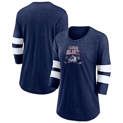 Fanatics Branded Heather Navy Colorado Avalanche Line Shift Tri-blend Three-quarter Sleeve T-shirt In Heather Navy