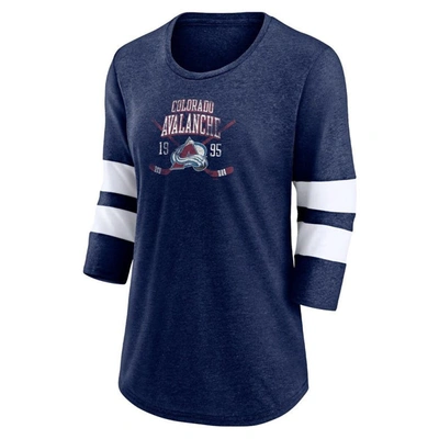 Fanatics Branded Heather Navy Colorado Avalanche Line Shift Tri-blend Three-quarter Sleeve T-shirt In Heather Navy