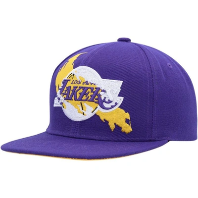 Shop Mitchell & Ness Purple Los Angeles Lakers Paint By Numbers Snapback Hat