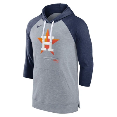 Shop Nike Heather Gray/heather Navy Houston Astros Baseball Raglan 3/4-sleeve Pullover Hoodie