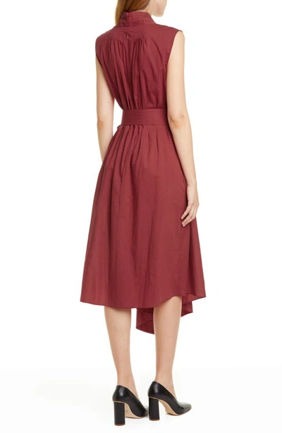 Shop Adam Lippes Belted Asymmetrical Voile Midi Dress In Rust