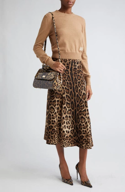 Shop Dolce & Gabbana Dolce&gabbana Crop Cashmere & Wool Blend Sweater In Brown