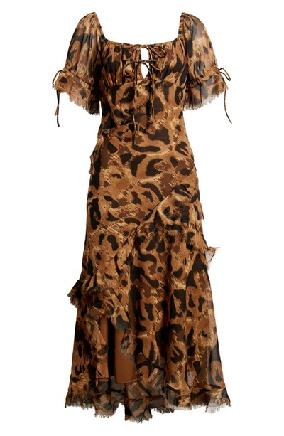 Shop Topshop Leopard Print Tie Lace-up Dress In Brown
