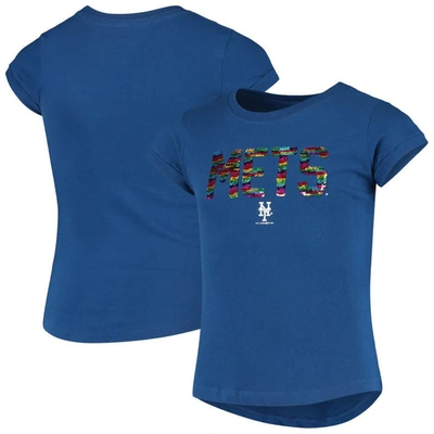 Shop New Era Girls Youth  Royal New York Mets Flip Sequin T-shirt