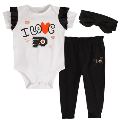 Shop Outerstuff Girls Infant White/black Philadelphia Flyers I Love Hockey Bodysuit Pants & Headband Set
