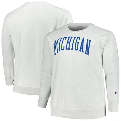 Shop Champion Ash Michigan Wolverines Big & Tall Reverse Weave Fleece Crewneck Pullover Sweatshirt