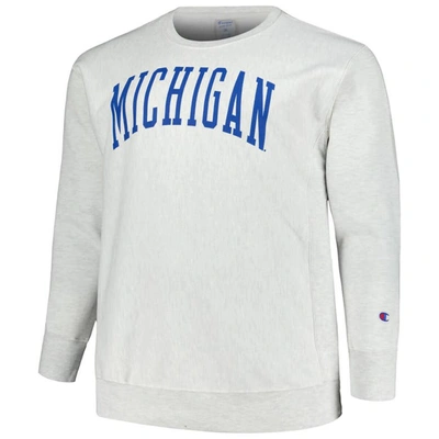 Shop Champion Ash Michigan Wolverines Big & Tall Reverse Weave Fleece Crewneck Pullover Sweatshirt