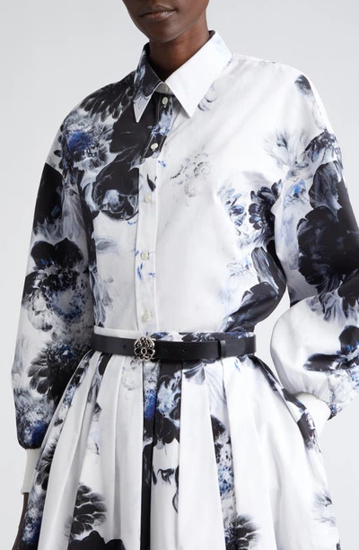 Shop Alexander Mcqueen Floral Cocoon Sleeve Button-up Shirt In Ink