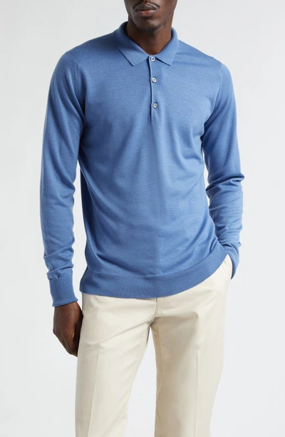 Shop John Smedley Cotswold Wool Polo Sweater In Riveira Blue