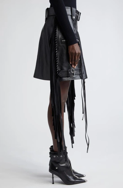 Shop Alexander Mcqueen Fringe Trim Biker Belted Leather Miniskirt In Black