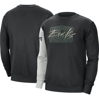 Shop Nike Black/heather Gray Milwaukee Bucks Courtside Versus Force & Flight Pullover Sweatshirt