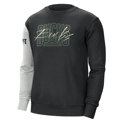 Shop Nike Black/heather Gray Milwaukee Bucks Courtside Versus Force & Flight Pullover Sweatshirt